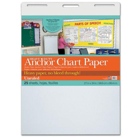 Pacon Heavy Duty Anchor Chart Paper, White, Unruled 27" x 34", 25 Sheets 3370